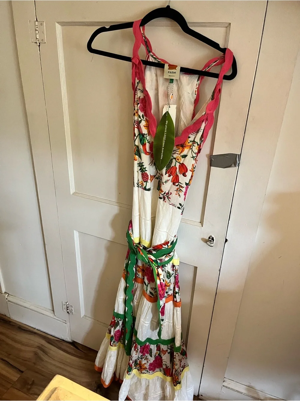 FARM Rio White Maxi Dress with Pink Straps and Multicolor Floral Print - Picture 15 of 16